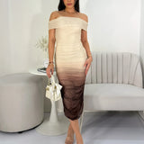Vestido Mesh Degrade Taupe Brown