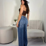 Top Cuerina Strapless V Front Tie Brown