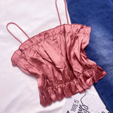 TOP TIRAS FRUNCIDO ROSA SATEN