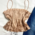 TOP TIRAS FRUNCIDO DORADO SATEN