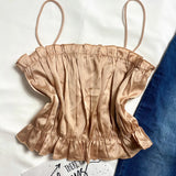 TOP TIRAS FRUNCIDO DORADO SATEN