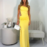 Vestido Largo Cruzado Corrugado Amarillo