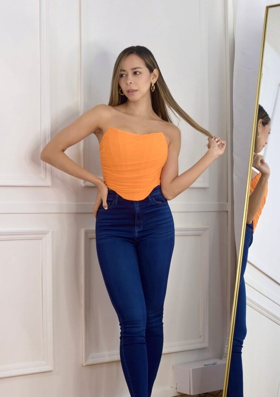 Corset Seda Naranja Strapless - Cardi Store, corset naranja